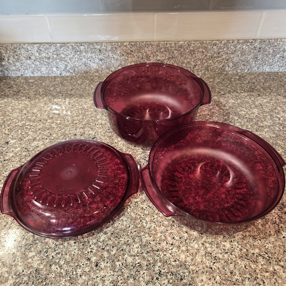 Tupperware Microwave Stack Cooker 3 Piece Cranberry Red 1.75 & 3Qt Bowls w Lid - Picture 10 of 12